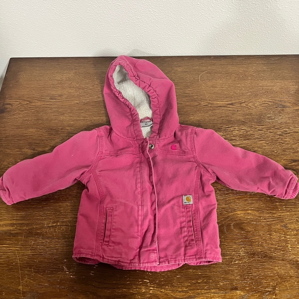 Carhartt Infant Girls 18M Pink Sherpa Lined Hooded Canvas Jacket